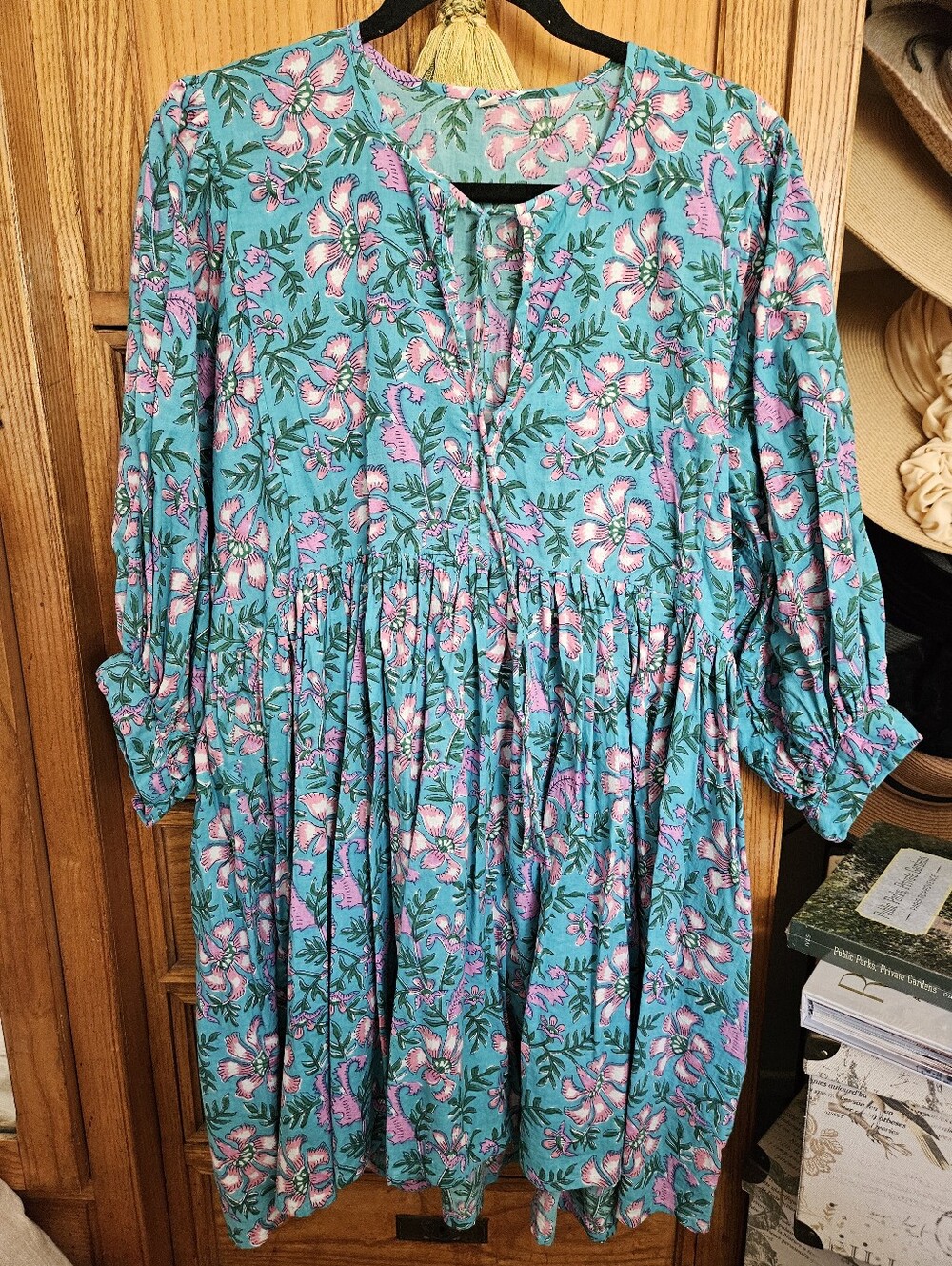 Unbranded Midi Cotton Dress Teal/Pink/Green Large